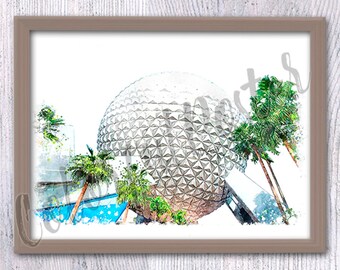 Disney theme park Disney icon Spaceship Earth print Disney wall decor Disney Epcot theme park Disney poster V674