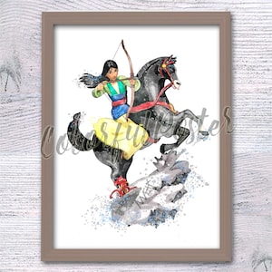 Princess Mulan Print, Disney Inspired Poster, Mulan Riding Horse, Warrior Princess, Disney Wall Decor, Mulan Fan Art, Birthday Gift V872