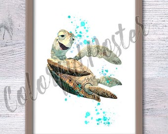 Nemo Crush print Finding Nemo wall decor Crush poster Nursery art Turtle watercolor Cute turtle print Nemo poster V36