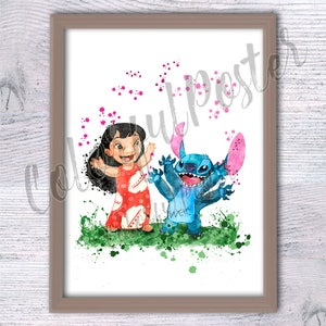 STITCH Print Lilo and Stitch Disney Watercolor Art Print Wall Decor Movie  Poster Home Decor Kids Room Nursery Art Children Family Gifts A326 -   Singapore