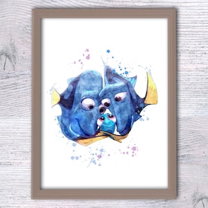 Finding Dory-ouders, Dory Parents vis, kunst aan de muur, Dory poster, visfamilie, babyshower, Finding Nemo-kwekerij, Baby Dory, Nemo V103