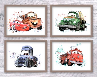 Cars Watercolor Print Set: Nursery Decor, Birthday Gift V405