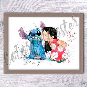 Lilo and Stitch poster  Lilo and Stitch print  wall hanging Baby shower gift Kids room wall art Gift idea V187