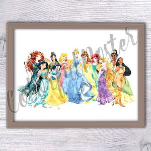 Póster de princesas, impresión de princesas de hadas, impresión de princesas, decoración de pared de princesas, regalo de baby shower, decoración de habitación de niñas, arte de habitación de niños V188