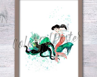 Morgana print Melody and Morgana  wall decor Little mermaid poster Nursery art Melody Ariel sister  print Kids room art V592