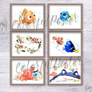 Set di stampe Alla ricerca di Dory: bagno e cameretta per bambini a tema sottomarino V223