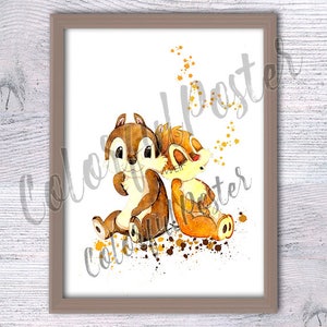 Póster de Chip y Dale, impresión de Chip, ilustración de Dale, decoración de Rescue Rangers, regalo de cumpleaños, arte infantil, decoración del hogar, arte de pared V286