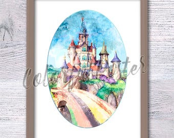 Sofia the First Castle Print: Watercolor Enchanted Kingdom Art V585