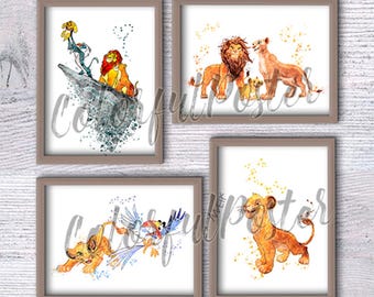 Lion King Set of 4 Wall Art Prints, Simba, Nala, Timon, Pumbaa Nursery Decor, Disney Inspired Poster, Kids Room Art, Birthday Gift V219