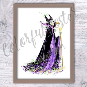 Maleficent Sleeping beauty illustration  villain poster watercolor Aurora art evil queen Maleficent watercolor wall decor V318