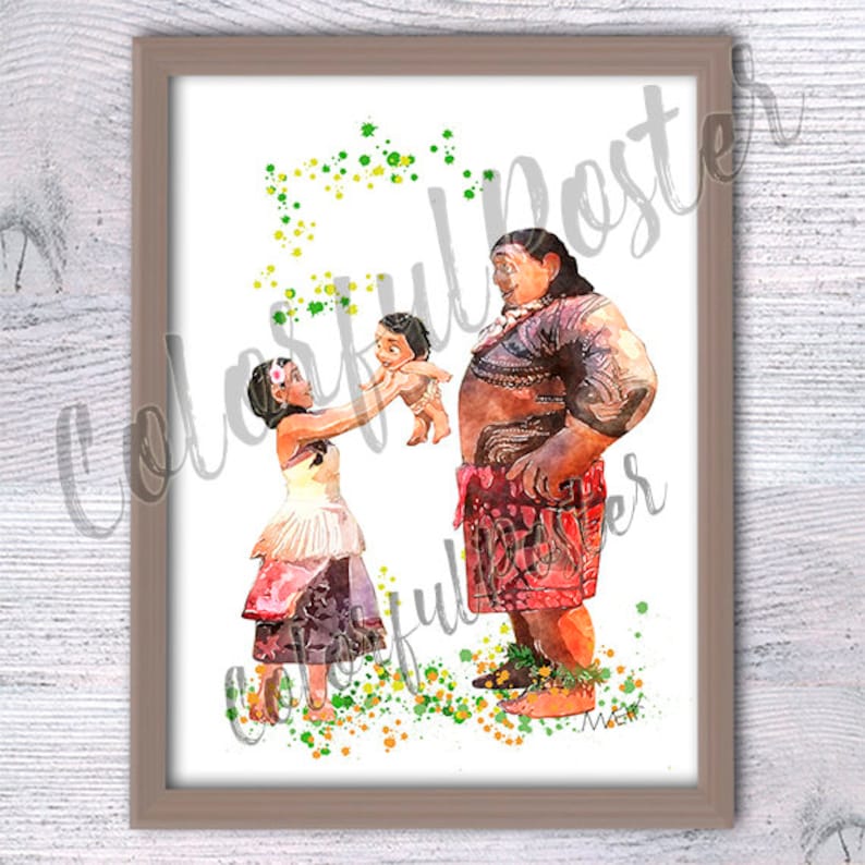 Disney Moana Aquarell Poster Moana Und Familie Drucken Etsy