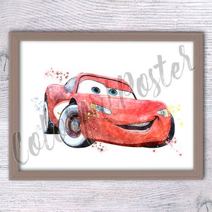 Lightning McQueen print Cars poster Cars wall decor Cars McQueen poster Cars watercolor McQueen poster LIghtning watercolor V491