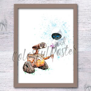 Wall-E print Wall-E and Eve Wall-E artwork Wall-E wall decor Wall-e poster Nursery art Kids room decor Wall-E watercolor V641