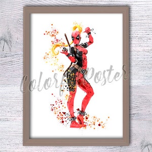 Superhero print Lady Deadpool poster Superhero wall decor Superhero watercolor Female superhero poster Gift for her Home decor Wall art V543