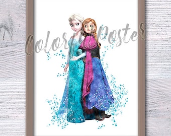 Frozen Anna and Elsa poster  princess Elsa and Anna print Baby shower gift Kids room wall art Nursery room decor Gift idea V139