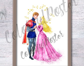 Princess Aurora poster Aurora and the Prince print Disney wall decor Sleeping Beauty poster Disney princess Aurora and Philip love V283