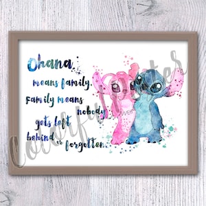 Stitch and Angel print Stitch poster Ohana family art Angel watercolor Lilo and Stitch print Ohana wall decor V682