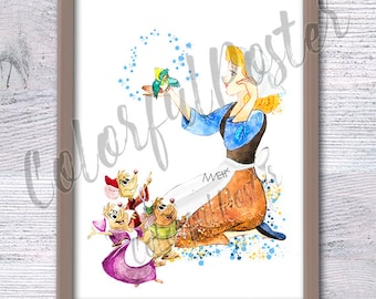 Cinderella print  Cinderella poster  wall decor Kids room wall art Girls room decor Home decoration Gift idea V331