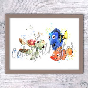 Lámina de Buscando a Dory, Arte mural de Buscando a Nemo, Póster de Bebé Nemo, Decoración infantil, Pez Dory, Sheldon, Regalo de cumpleaños, Bebe V90