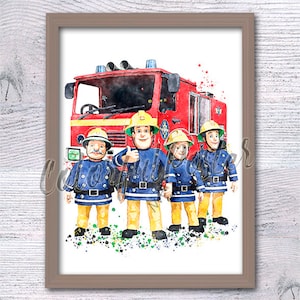 Póster de Sam el bombero Amigos de Sam el bombero Dibujo animado de Sam Tan Bombero Acuarela de Sam el bombero Compañeros bomberos V707