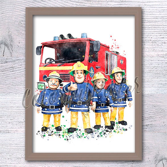 Discover Fireman Sam poster Fireman Sam friends Cartoon firefighter Sam Tan Fireman watercolor Fireman Sam fellow firefighters V707
