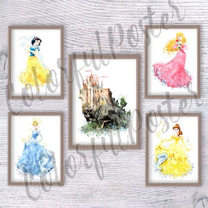 Princess poster Set of 5 Magic castle print Princess castle Castle wall decor Gift for her Nursery art Home decor Birthday gift V193