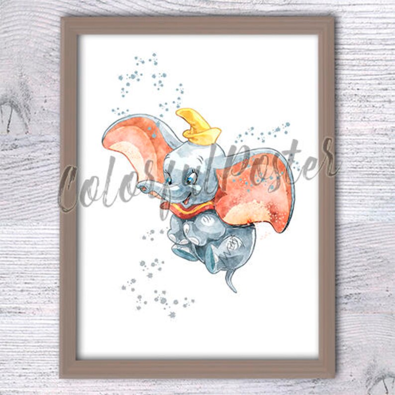 Dumbo print Disney Dumbo poster Disney wall decor Kids room Etsy