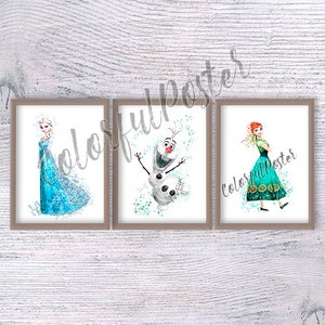 Poster Frozen Anna ed Elsa Set di 3 stampa Frozen Kingdom Poster Frozen Decorazioni da parete Disney Regalo di Natale Arte della scuola materna V232
