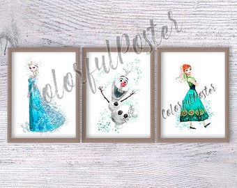 Frozen Anna and Elsa poster Set of 3 Frozen Kingdom print Frozen poster Disney wall decor Christmas gift Nursery art V232