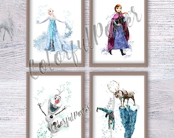 Gefrorenes Königreich Poster 4er Set Gefrorene Prinzessinnen Print Prinzessinen Wanddeko Kinderzimmer Kunst Babypartygeschenk Wohnkultur Wandkunst V233