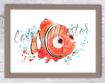 Baby Nemo Watercolor Print: Finding Nemo Bathroom Decor V225