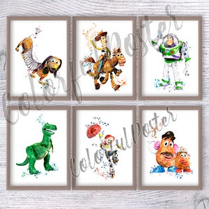 Wydruki postaci z Toy Story, zestaw 6 plakatów, wystrój pokoju dziecięcego Disney Pixar, Woody Buzz & Friends Wall Art do pokoju dziecięcego, prezent urodzinowy V299