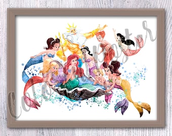 Ariel Poster Ariel Familie Print Kleine Meerjungfrau Dekor Geschenk für sie Spielplatz Wand Kunst Kleine Meerjungfrau Poster Home Dekor Geburtstagsgeschenk V524