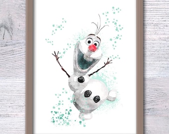 Olaf Frozen Poster: Watercolor Snowman Print, Nursery Decor V138
