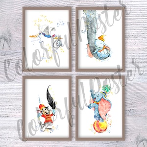 Dumbo Watercolor Print Set: Baby Room Wall Art V615 image 1