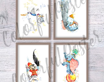 Set de acuarelas de Dumbo: Arte mural para habitación de bebé V615