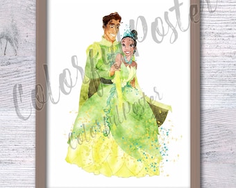 Affiche Tiana Tiana et Naveen, impression princesse, décoration murale, cadeau pour elle, chambre d'enfant, affiche de princesse, décoration d'intérieur, art mural, cadeau d'anniversaire, V401