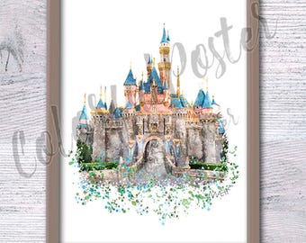 Watercolor Magic Castle Print: Fairy Princess Nursery Art V316