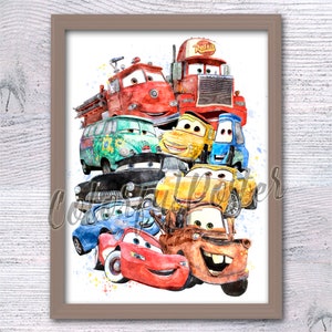 Cars print Cars poster Cars wall decor All cars illustration Nursery art Cars watercolor Cars decoration Christmas gift Cute cars art V785
