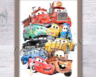 Cars print Cars poster Cars wall decor All cars illustration Nursery art Cars watercolor Cars decoration Christmas gift Cute cars art V785