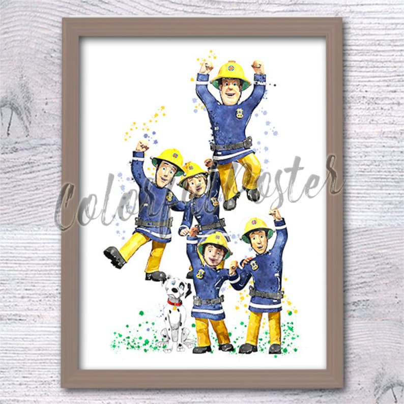 Fireman Sam Friends Fireman Sam Print Fellow Firefighters Sam | Etsy