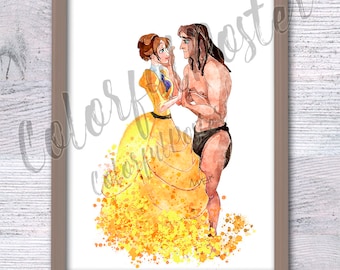 Tarzan print Tarzan and Jane poster Tarzan wall decor Birthday gift Nursery room decor Wall art Home decor Tarzan watercolor V399