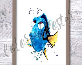 Dory Finding Nemo, Dory Poster,  decor, Nautical print, Nursery décor, Shower gift, Dory Fish, Finding Nemo, Watercolor, Animation V22