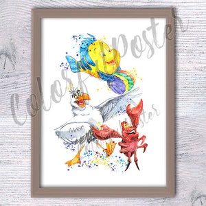 Impression petite sirène La petite sirène affiche décoration murale Ariel amis impression décoration pour chambre d&#39;enfants art pour chambre d&#39;enfant décoration de chambre pour filles V311