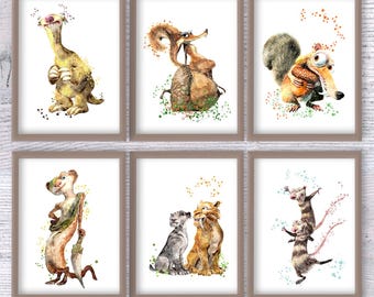 Ice Age Movie Art Prints: Nursery Decor, Set of 6 V135
