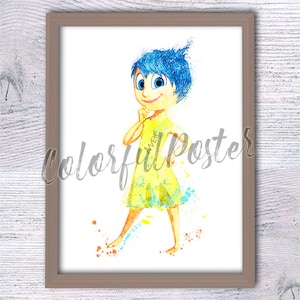 Cartaz de alegria de dentro para fora, impressão de dentro para fora, decoração de parede, arte de berçário, pendurado de dentro para fora, aquarela v526