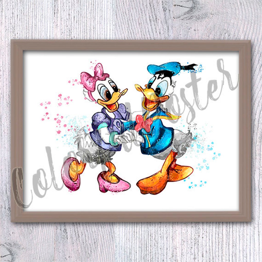 Donald Duck Poster Daisy und Donald Duck Druck Disney Wanddeko Donald Duck  Aquarell Kinderzimmer Kunst Daisy Duck Poster V525