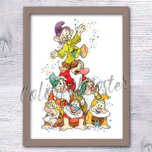 Zeven Dwergen Sneeuwwitje print Zeven Dwergen poster wanddecoratie Kwekerij art Zeven Dwerg print V632