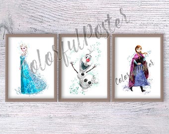 Frozen Kingdom Prints: Anna, Elsa, Olaf - Set of 3 V231