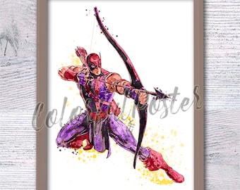 Hawkeye Aquarell Druck: Avengers Superheld Wandkunst V646